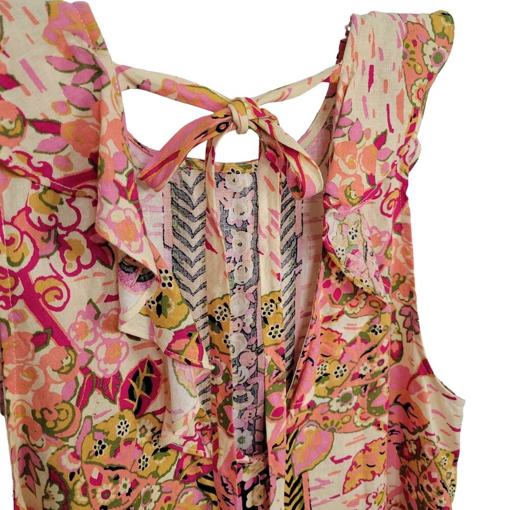 Free People NWT Size L Dress Mini Linen Blend Floral Keyhole Back Pullover Pink - Picture 10 of 13